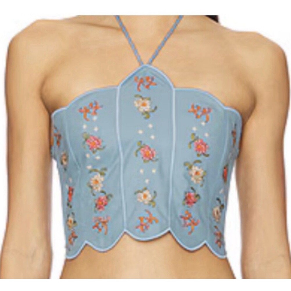 Agua Bendita x Revolve Serenity Fairy Tales  Crop Top Blue Floral Size XL New